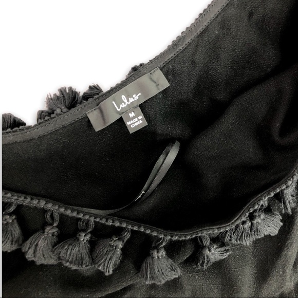 NWOT - Lulus - Black One Shoulder Tassel Linen Blend - Medium - Picture 5 of 8